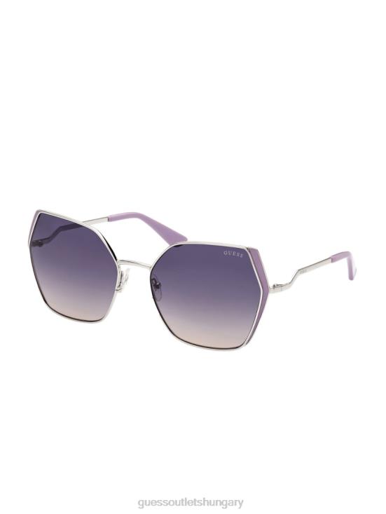 GUESS Wht/Silver 8ZX4F3691 Oversized Metal Geometric Sunglasses