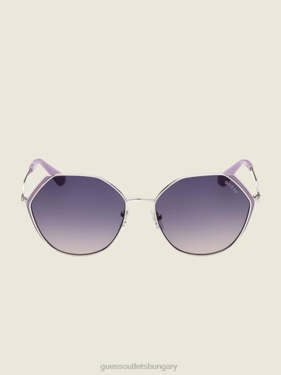 GUESS Wht/Silver 8ZX4F3732 Colored Temple Geometric Sunglasses