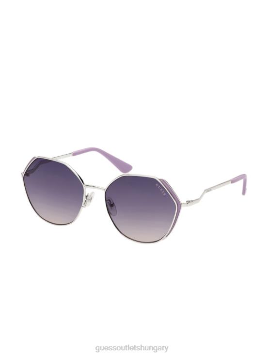 GUESS Wht/Silver 8ZX4F3732 Colored Temple Geometric Sunglasses