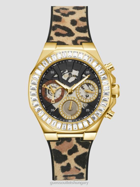 GUESS Gold 8ZX4F3624 Animal Print Silicone Multifunction Watch