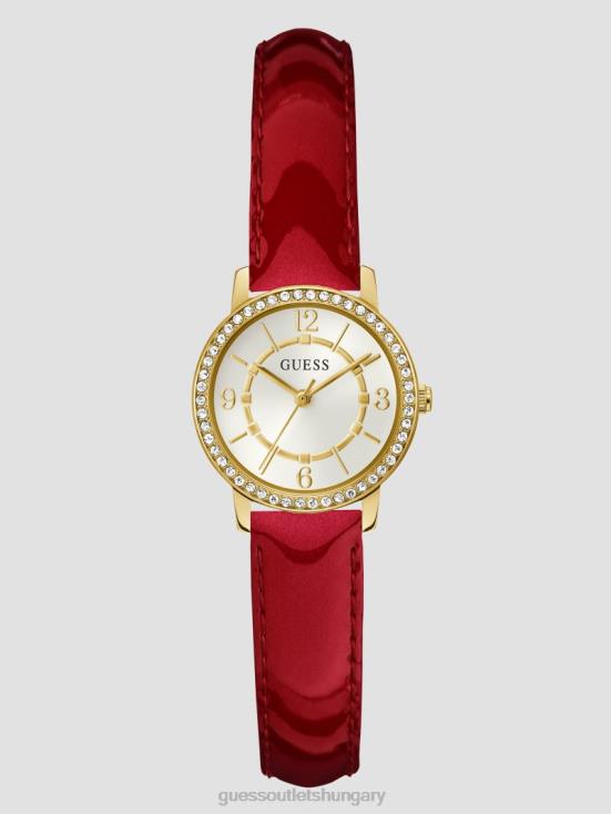 GUESS Gold 8ZX4F3634 Crystal and Red Leather Analog Watch