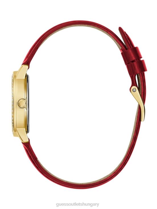 GUESS Gold 8ZX4F3634 Crystal and Red Leather Analog Watch