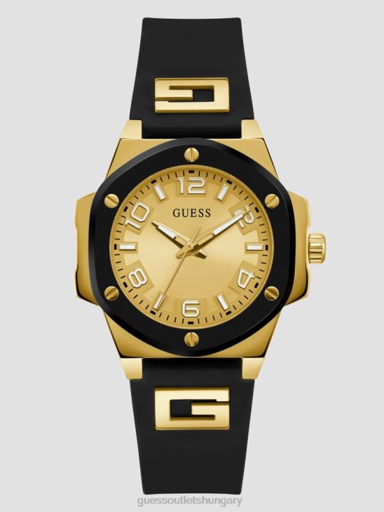 GUESS Gold-Tone and Black 8ZX4F3561 Silicone Analog Watch