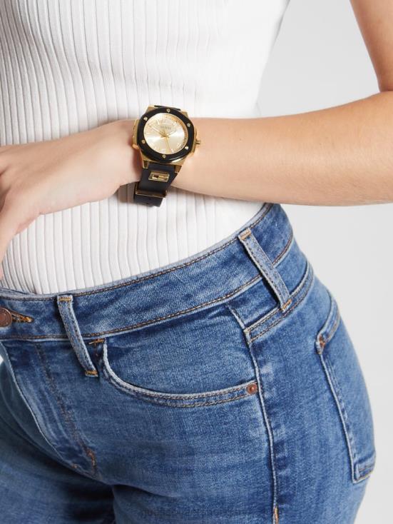 GUESS Gold-Tone and Black 8ZX4F3561 Silicone Analog Watch