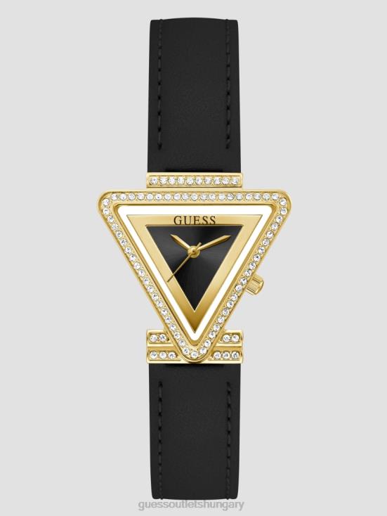 GUESS Gold-Tone and Black 8ZX4F3599 Leather Analog Watch
