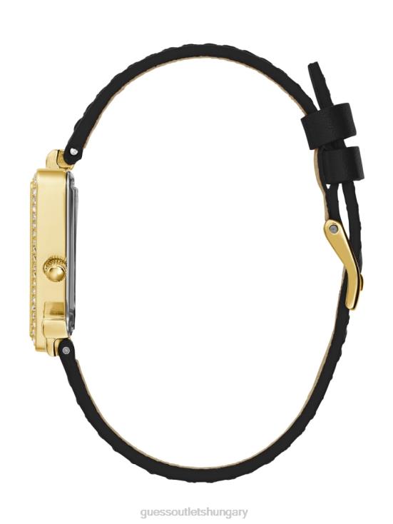 GUESS Gold-Tone and Black 8ZX4F3599 Leather Analog Watch