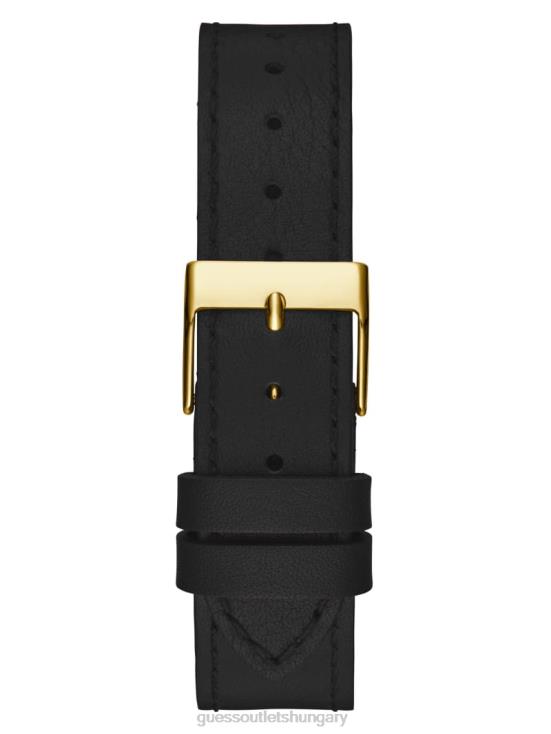 GUESS Gold-Tone and Black 8ZX4F3599 Leather Analog Watch