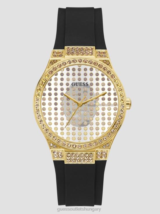 GUESS Gold-Tone and Black 8ZX4F3600 Clear Silicone Analog Watch