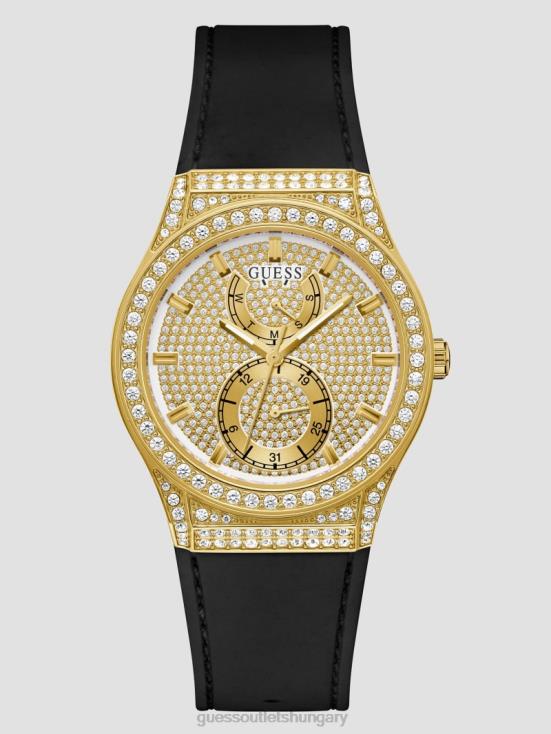 GUESS Gold-Tone and Black 8ZX4F3637 Crystal Silicone Multifunction Watch