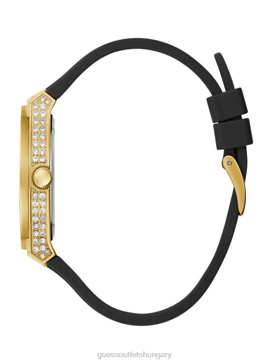 GUESS Gold-Tone and Black 8ZX4F3637 Crystal Silicone Multifunction Watch