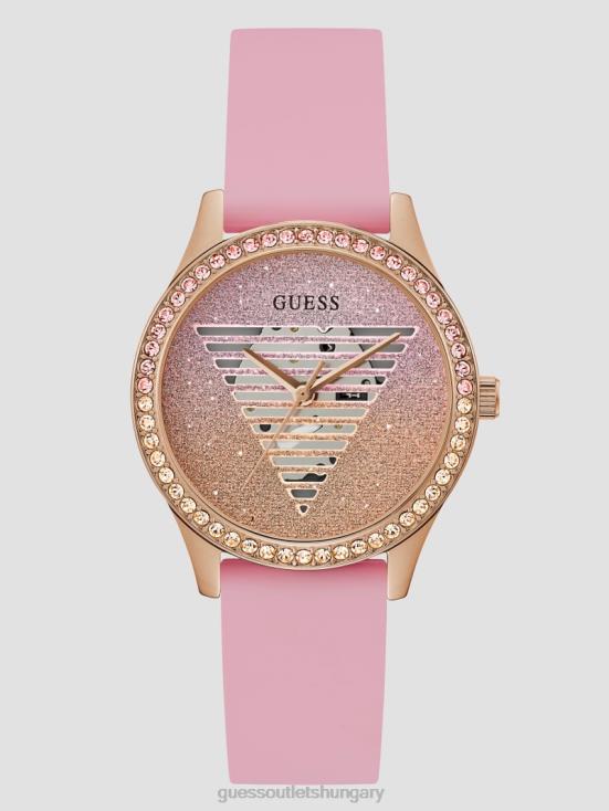 GUESS Rose Gold 8ZX4F3636 Glitter See-Through Logo Silicone Analog Watch