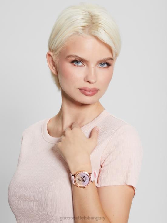 GUESS Rose Gold 8ZX4F3636 Glitter See-Through Logo Silicone Analog Watch
