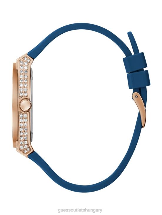 GUESS Rose Gold-Tone and Blue 8ZX4F3612 Crystal Silicone Multifunction Watch