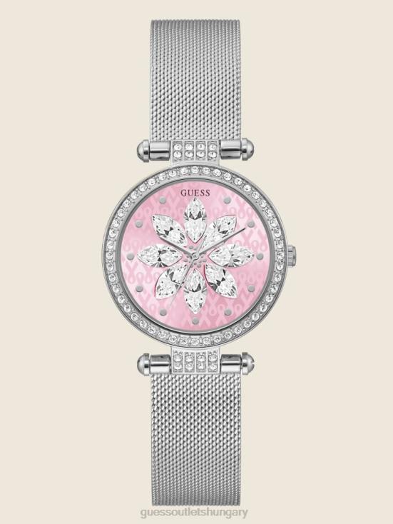GUESS Silver & Pink 8ZX4F3596 Sparkling Mesh Analog Watch
