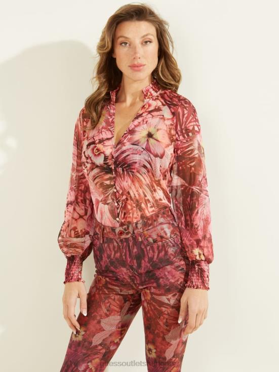 GUESS Batik Tropical Print Pink 8ZX4F1639 Eco Charley Top
