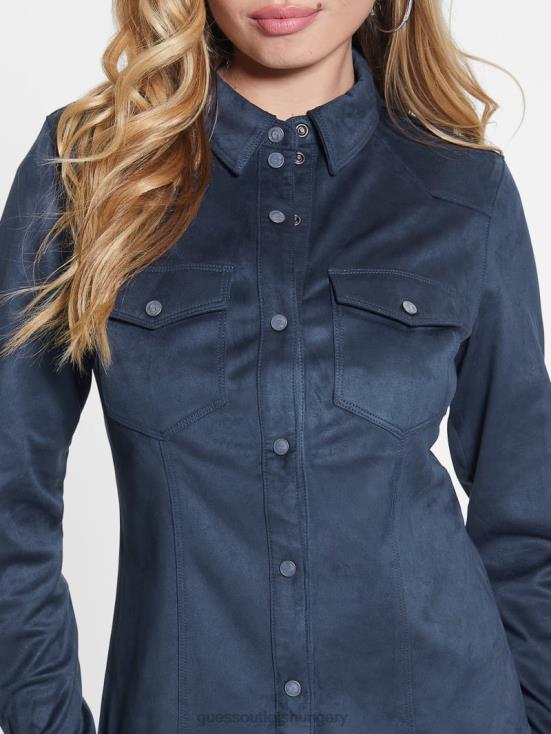 GUESS Blackened Blue 8ZX4F1195 Daisy Faux-Suede Western Shirt