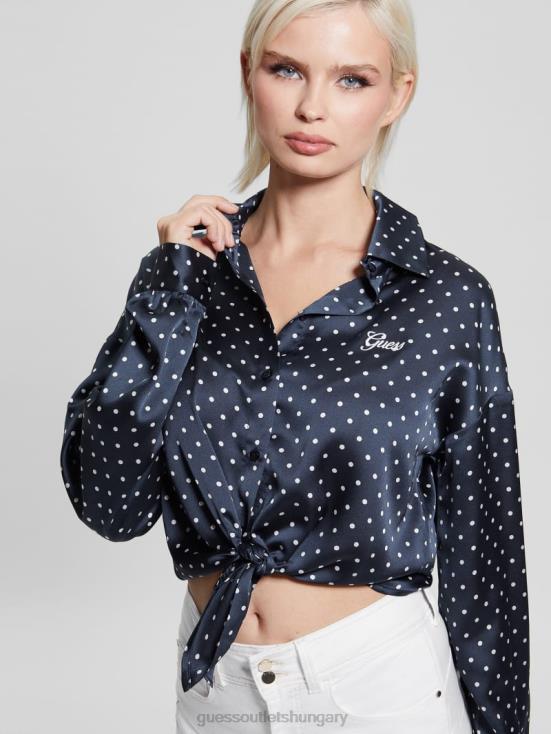 GUESS Blackened Blue Pois 8ZX4F1181 Eco Bow Jun Shirt