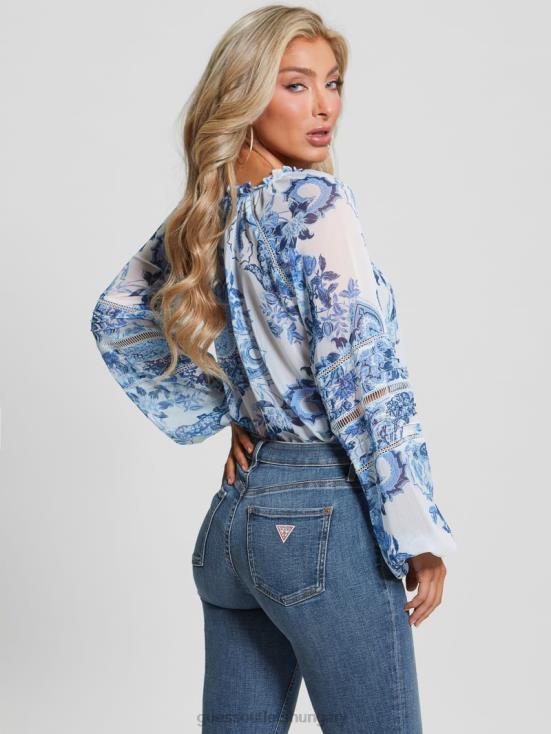 GUESS Blue Collectibles 8ZX4F1052 Eco Gilda Sheer Long-Sleeve Blouse