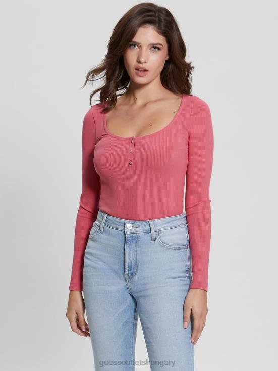 GUESS Drift Pink 8ZX4F1638 Eco Karlee Long-Sleeve Henley
