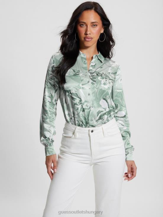 GUESS Dusty Fern Jungle Print 8ZX4F930 Eco Linda Satin Shirt