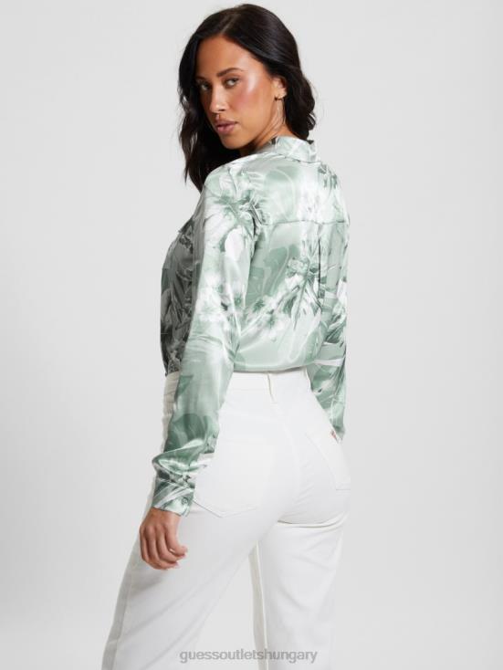 GUESS Dusty Fern Jungle Print 8ZX4F930 Eco Linda Satin Shirt