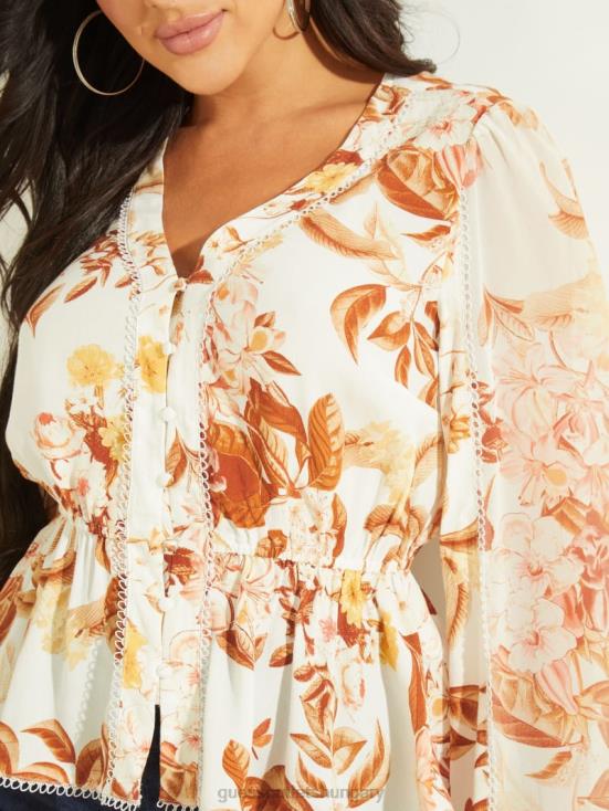 GUESS Forest Floral Print White 8ZX4F1673 Eco Hera Top