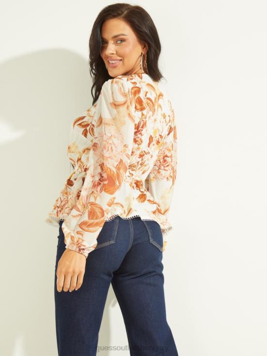GUESS Forest Floral Print White 8ZX4F1673 Eco Hera Top