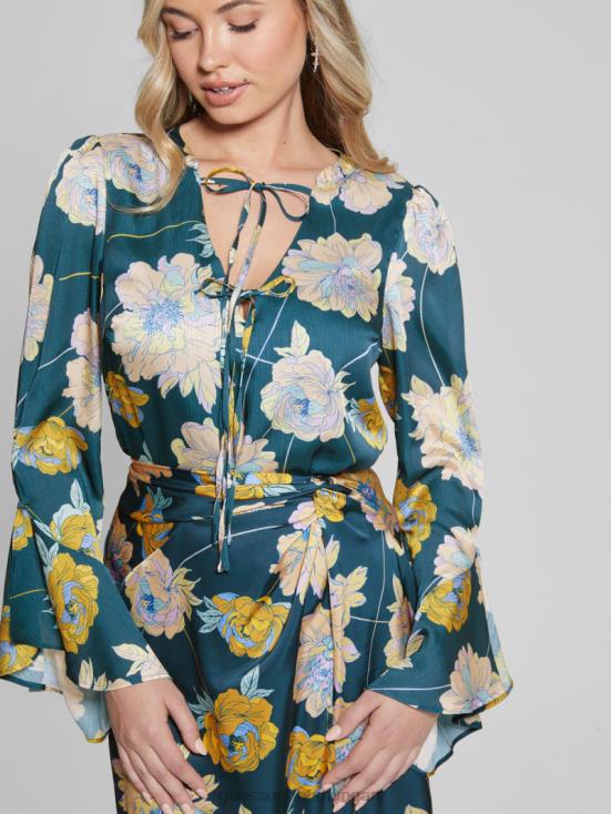 GUESS Future Floral Print Blue 8ZX4F1654 Eco Faiza Top