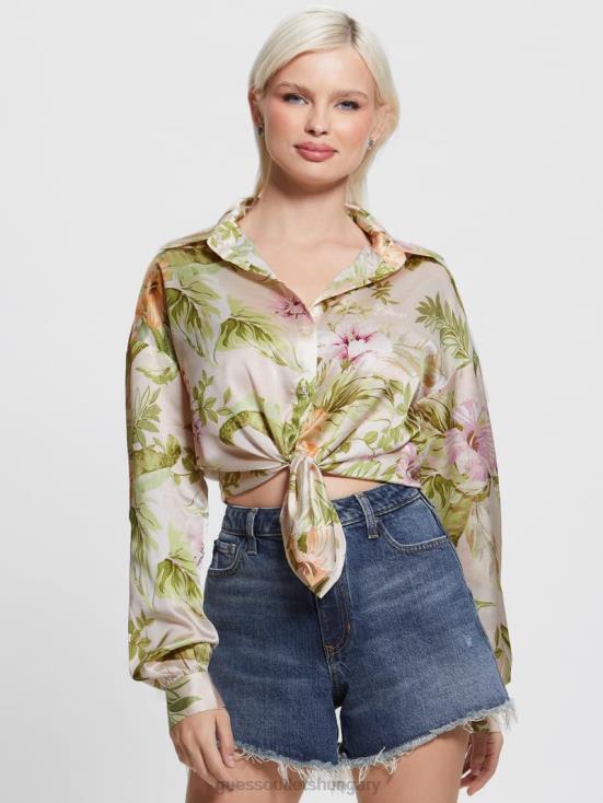 GUESS Heirloom Hibiscus 8ZX4F1197 Eco Bow Jun Shirt