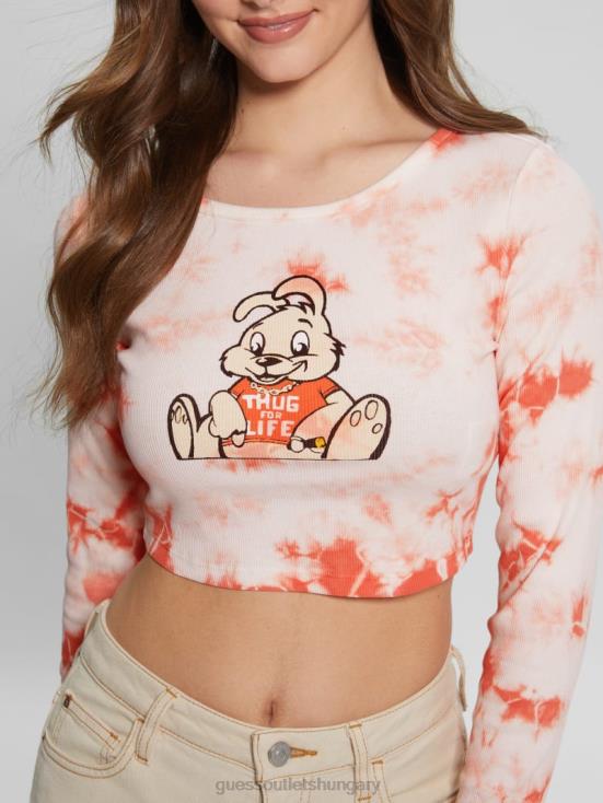 GUESS Hello Peach Multi 8ZX4F1040 Bunny Graphic Tie-Dye Top