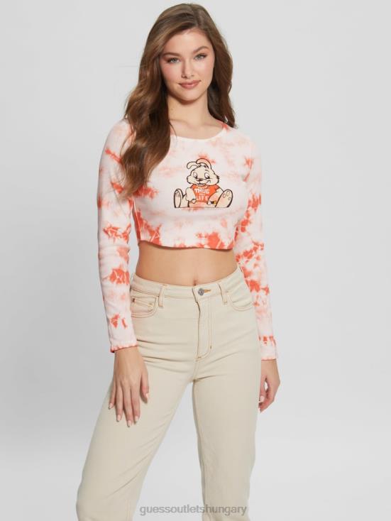 GUESS Hello Peach Multi 8ZX4F1040 Bunny Graphic Tie-Dye Top
