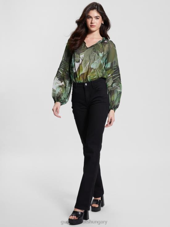 GUESS Moonlit Tropic Garden 8ZX4F1689 Eco Gilda Sheer Long-Sleeve Blouse