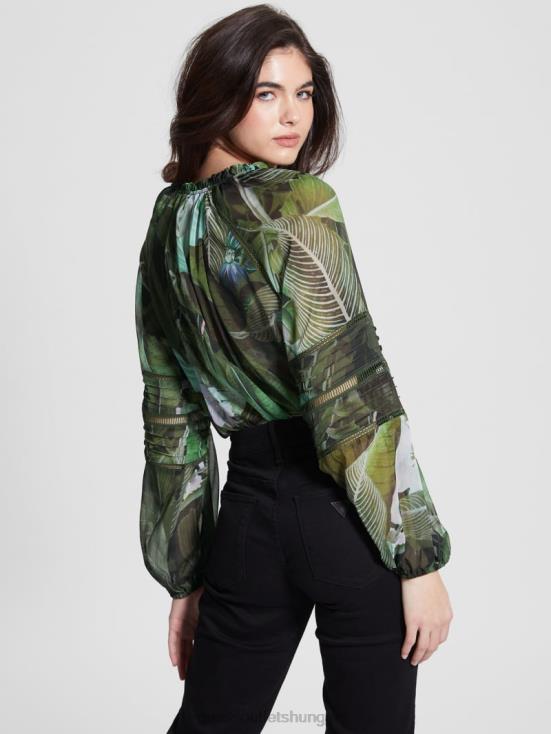 GUESS Moonlit Tropic Garden 8ZX4F1689 Eco Gilda Sheer Long-Sleeve Blouse