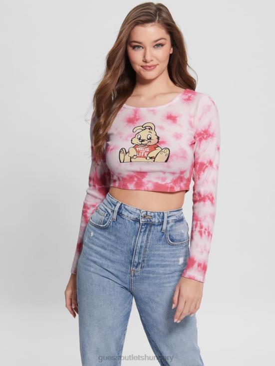 GUESS Morning Pink Multi 8ZX4F1278 Bunny Graphic Tie-Dye Top