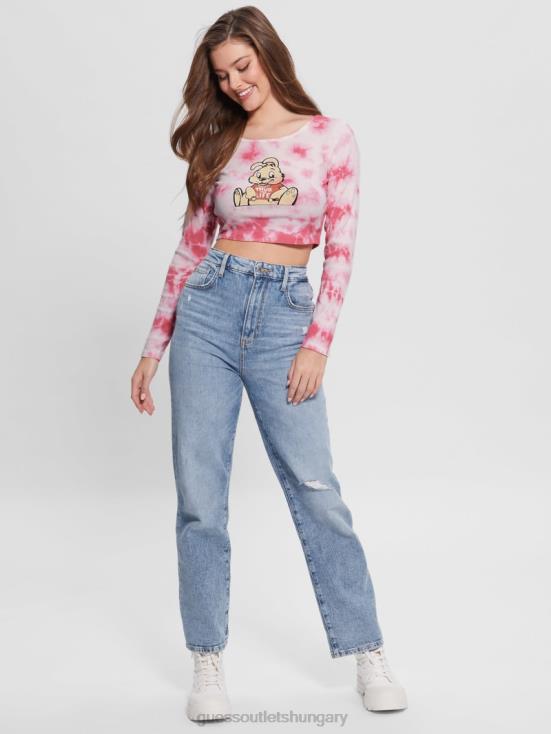 GUESS Morning Pink Multi 8ZX4F1278 Bunny Graphic Tie-Dye Top
