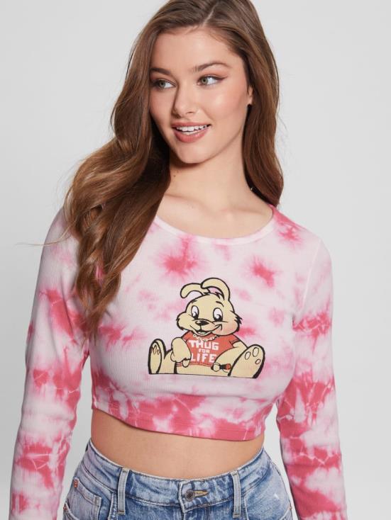 GUESS Morning Pink Multi 8ZX4F1278 Bunny Graphic Tie-Dye Top