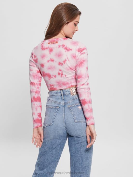 GUESS Morning Pink Multi 8ZX4F1278 Bunny Graphic Tie-Dye Top