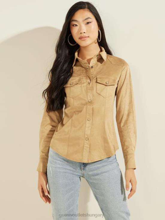 GUESS Mountain Honey 8ZX4F1501 Daisy Faux-Suede Western Shirt