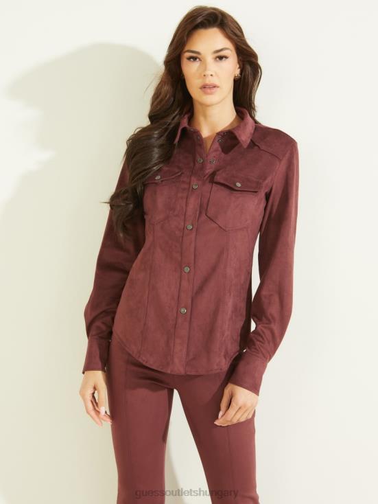GUESS Mystic Wine 8ZX4F1464 Daisy Faux-Suede Western Shirt