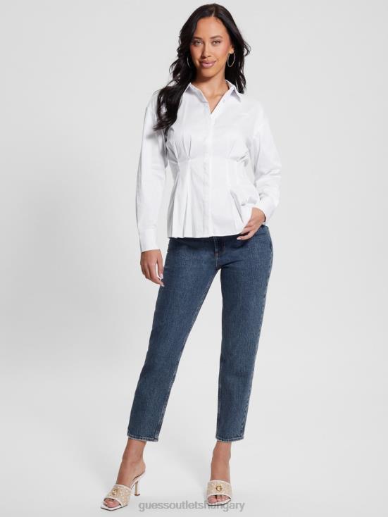 GUESS Pure White 8ZX4F1000 Agata Corset Long-Sleeve Shirt