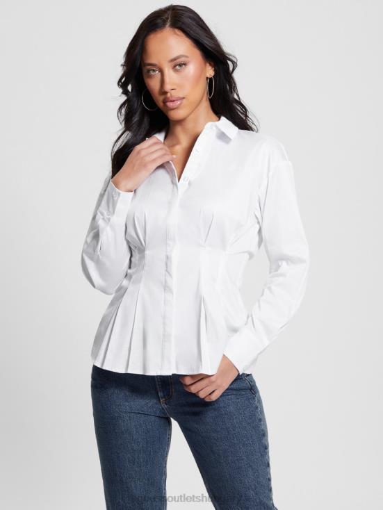 GUESS Pure White 8ZX4F1000 Agata Corset Long-Sleeve Shirt