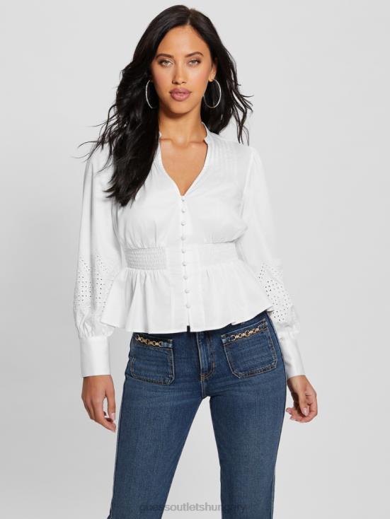 GUESS Pure White 8ZX4F1042 Avery Eyelet Embroidered Top
