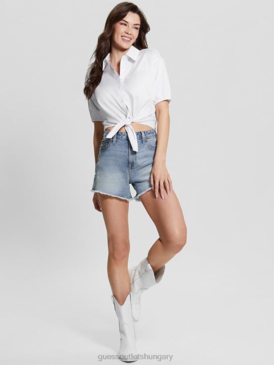 GUESS Pure White 8ZX4F1178 June Bowed Short-Sleeve Blouse