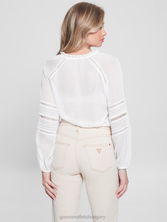GUESS Pure White 8ZX4F1240 Eco Gilda Sheer Long-Sleeve Blouse
