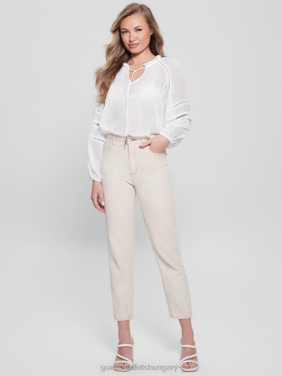 GUESS Pure White 8ZX4F1240 Eco Gilda Sheer Long-Sleeve Blouse