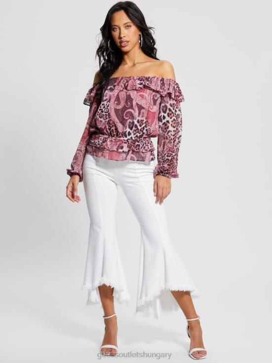 GUESS Purple Kashmir Print 8ZX4F1046 Eco Off-the-Shoulder Lucy Top