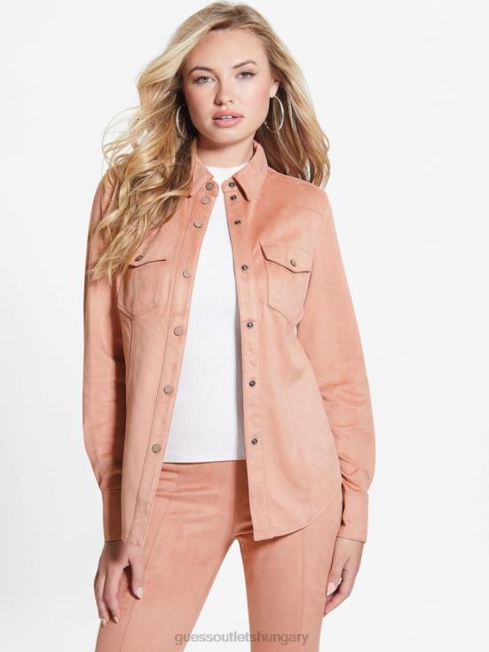 GUESS Satin Rose 8ZX4F1425 Daisy Faux-Suede Western Shirt