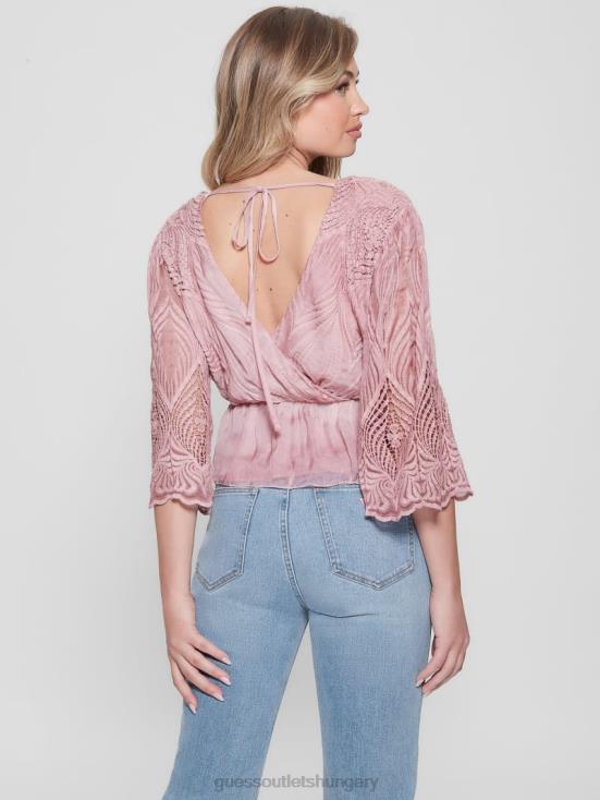 GUESS Vintage Blush Multi 8ZX4F1481 Pam Embroidered Top