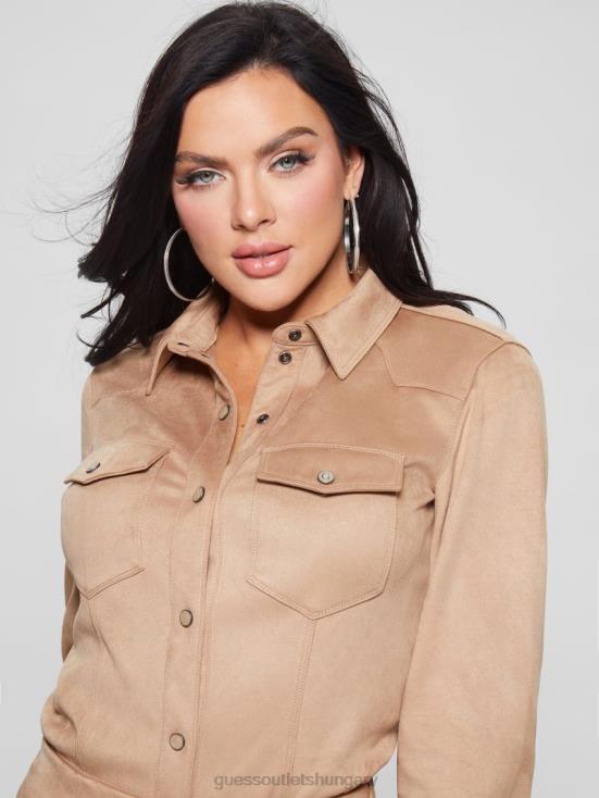 GUESS Wet Sand 8ZX4F1109 Daisy Faux-Suede Western Shirt