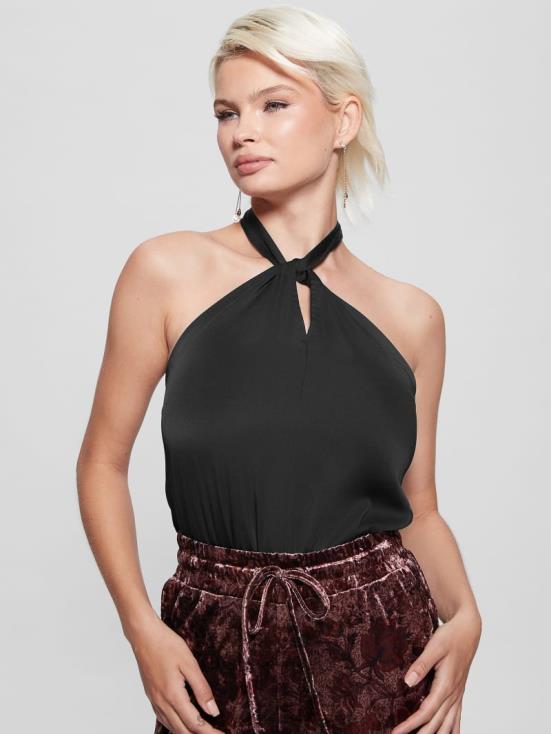 GUESS Black 8ZX4F1486 Eco Heather Halter Bodysuit